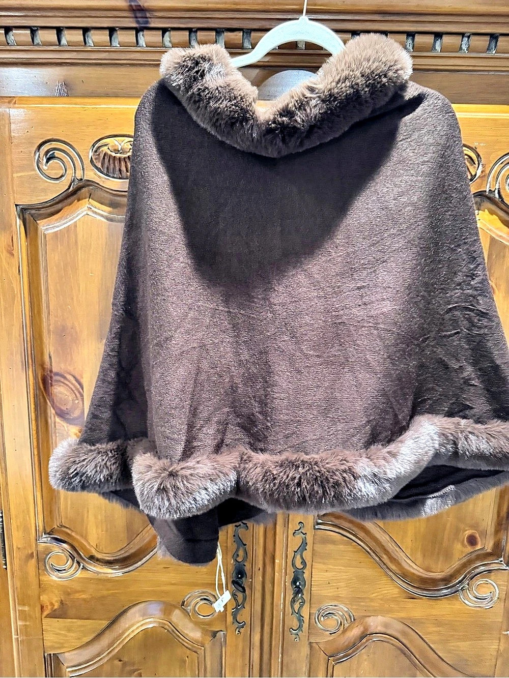 The Limited Faux Fur Trim Hooded Poncho NWT in Brown